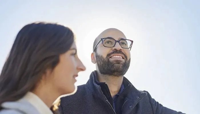 Man and woman smiling